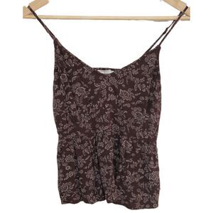 Womens Abercrombie & Fitch Brown White Floral Ruffled V-Neck Tank Top Size Small